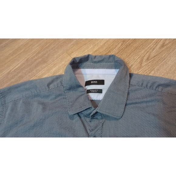Hugo Boss Button Shirt Mens Extra Large XL Black Geometric Regular Fit Stretch - Picture 6 of 16